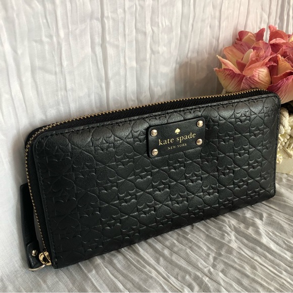 kate spade Handbags - KATE SPADE blk leather signature logo zip around wallet organizer gold hardware